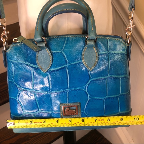DOONEY BOURKE Electric Blue Croc Embossed Leather Top Handle Crossbody Bag - Picture 11 of 16